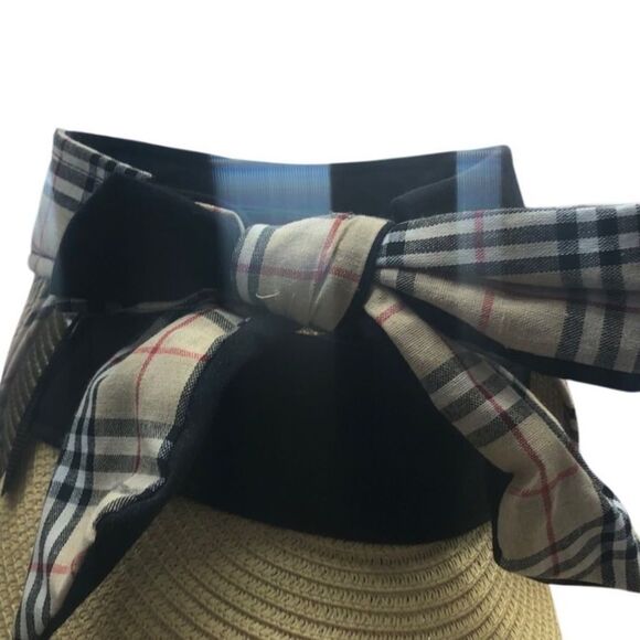 Sun visor with plaid rim & bow back black or tan please inquire on availability - Picture 2 of 4